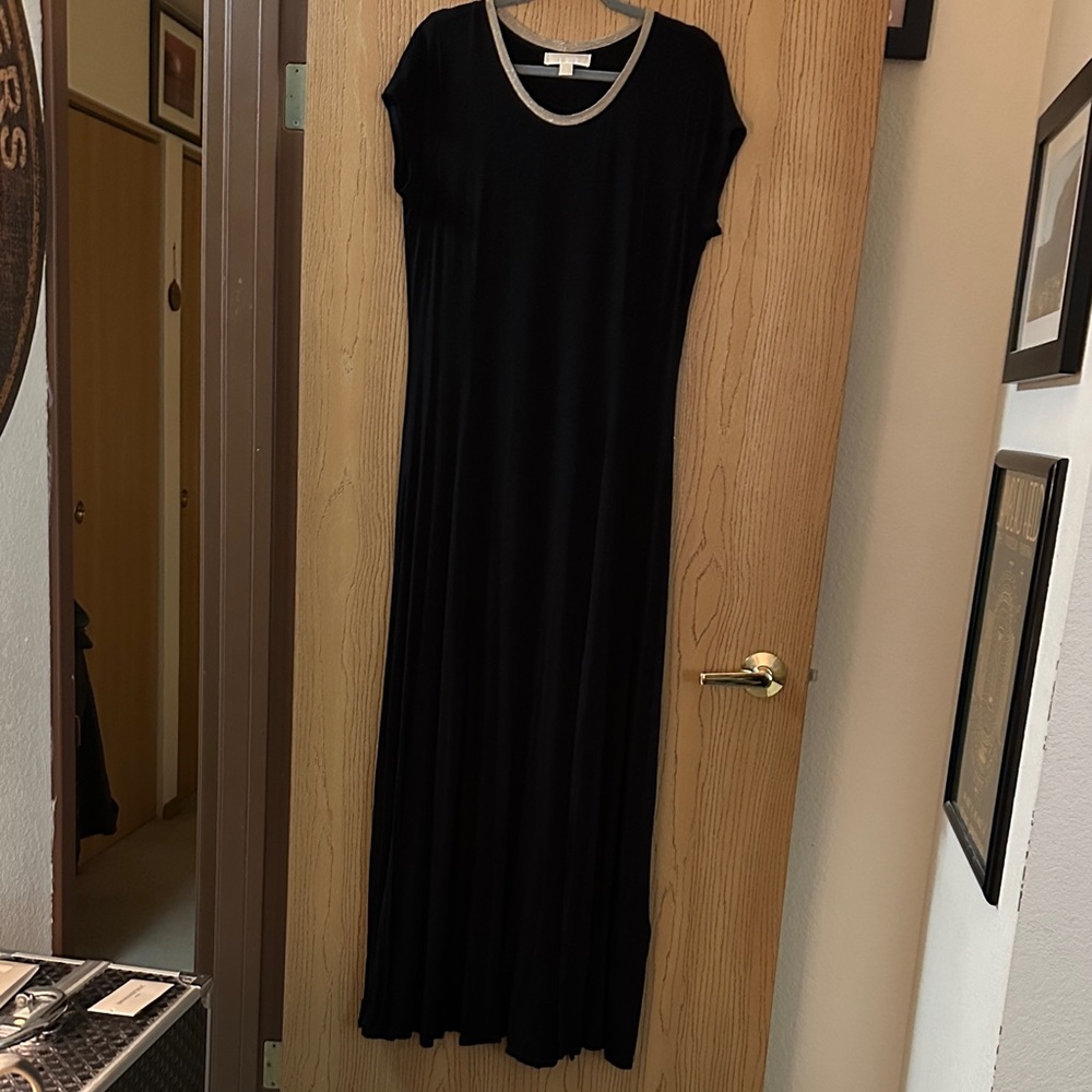 Michael Kors Black Maxi Dress with Gold Trim